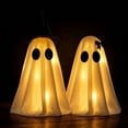 thumbnail image 6 of Halloween Lighted Ghost Decorations - 2 Pcs Spooky Plastic Light up Cute Ghost Couple with Witch Hat and Black Bow, Halloween Indoor Figurines for Mantel, Shelf & Tabletop Home Party Decor, Small, 6 of 8