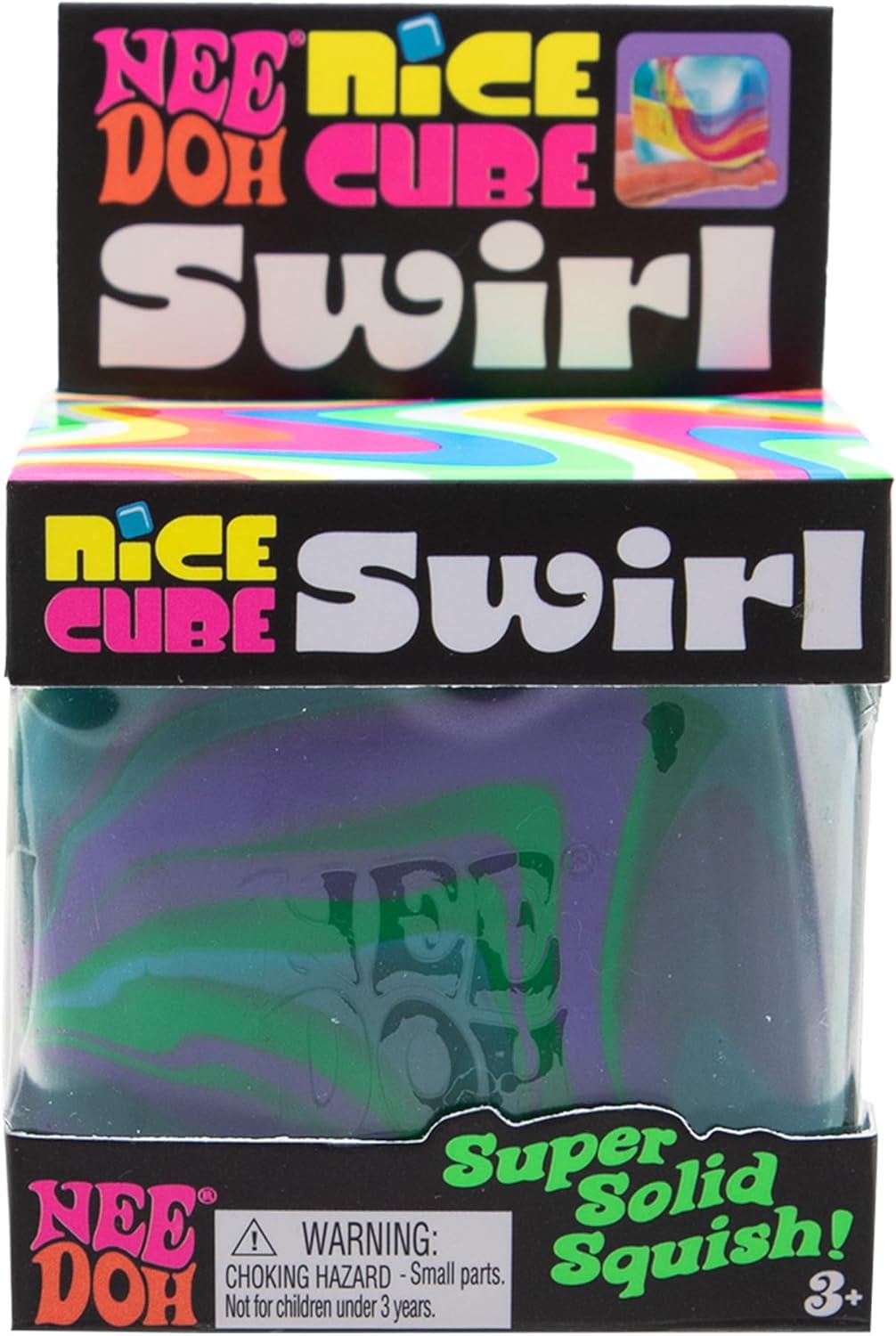 Schylling NeeDoh Nice Cube Swirl - Sensory Toy with a Super Solid Squish - Unique, Swirling Color Blend - Ages 3 and Up - Blue/Green; One Cube Per Pack