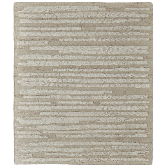 Feizy Ashby Transitional Stripes, White/Tan, 2' x 3' Accent Rug Easy Care Stain Resistant Pet & Kid Friendly Scandinavian Solid Floor Rug for Living room Bedroom