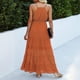 thumbnail image 4 of ZHAOCHENG Vestido de verano para mujer, escote en V, dobladillo con volantes, tirantes finos, cintura elástica, sin espalda, sin mangas, vestido largo de fiesta para mujer, vestido de cóctel con vuelo, 4 of 5