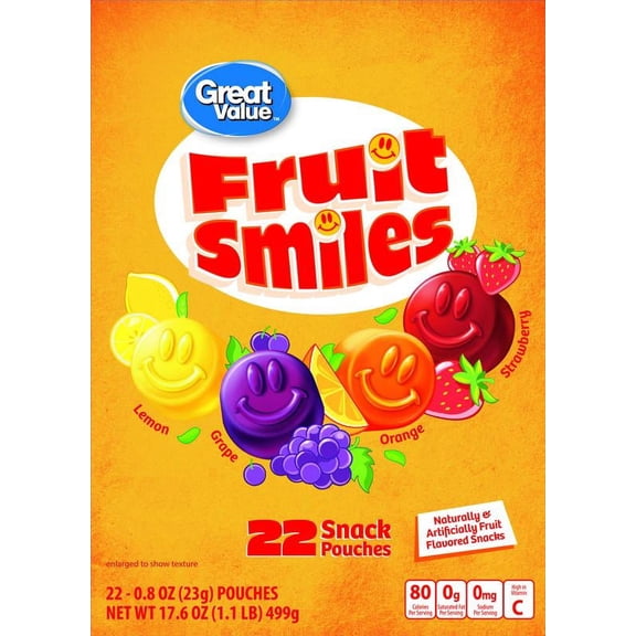 Great Value Fruit Smiles, 0.8 oz, 22 Count
