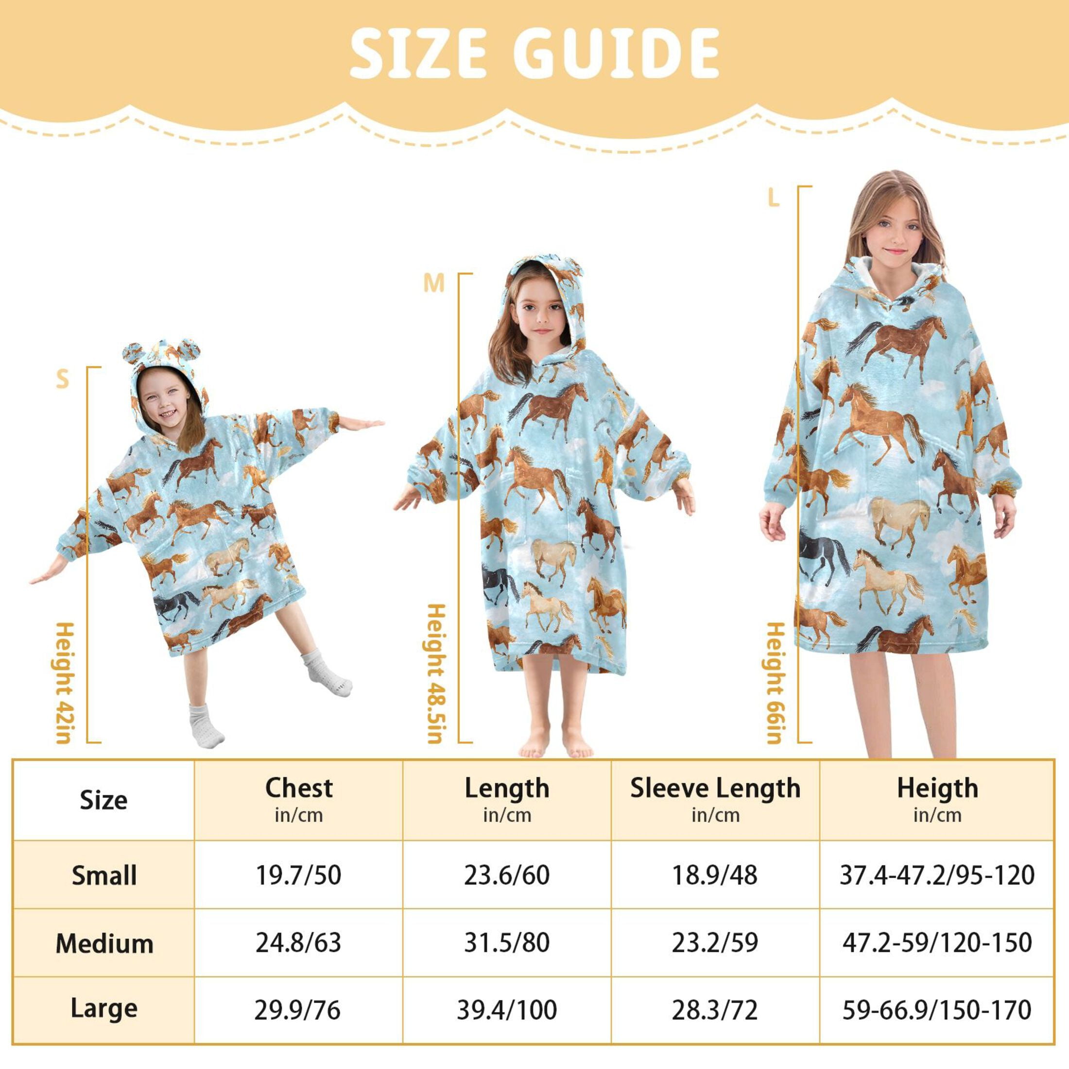 joogoo Wearable Blanket Hoodie for Running Horse Blue Flannel Sherpa Pocket 3-14 YR S