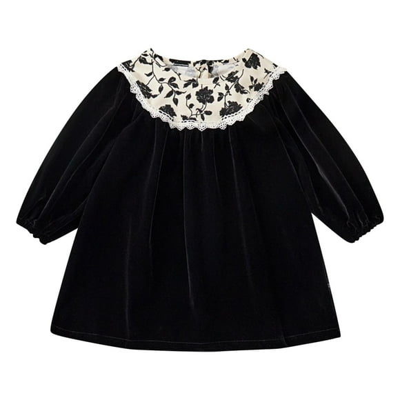Odeerbi Vestido de Princesa de Encaje Floral de Terciopelo Para Niñas 2-8 Años Vestido de Algodón de Manga Larga Y Cuello Redondo Para Niños