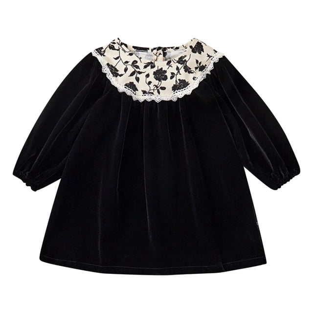 Odeerbi Vestido de Princesa de Encaje Floral de Terciopelo Para Niñas 2-8 Años Vestido de Algodón de Manga Larga Y Cuello Redondo Para Niños