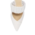 thumbnail image 3 of FSJ Women Chic Crystal Chunky Low Heel Mule Elastic Strap Pointy Close Toe Sandal Slip On Backless Slippers Slides Shoes Size 14 White, 3 of 4