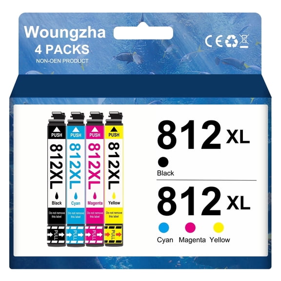 812XL Ink Cartridge for Epson ink 812 812XL to use with WorkForce WF-7840 WF-7845 WF-7830 WF-7840 WF-7820 EC-C7000 (Black, Cyan, Magenta, Yellow, 4-Pack)