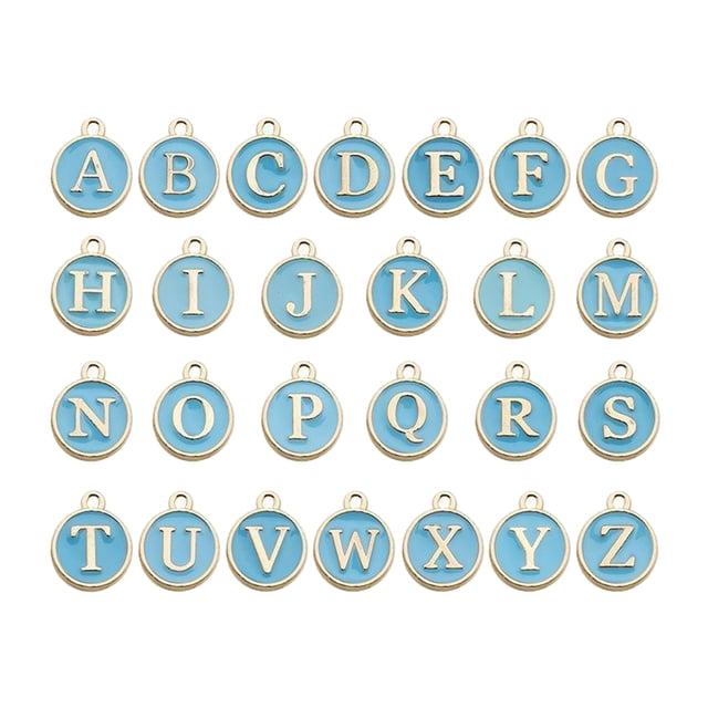 26pcs 12mm Botón a Presión Charm Button Alfabetos Charm Button Fabricación de Joyas - Azul Sunnimix A Z Letter Charms Charm de esmalte
