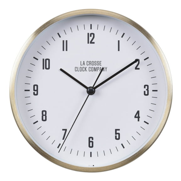 La Crosse Clock 6 inch Quartz Analog Wells Metal Wall/Table Clock with Brass-Finish, 404-3715B