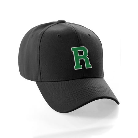 Custom Greek Letters - Classic Baseball Hat Custom A to Z Initial Team Letter, Black Cap White Green