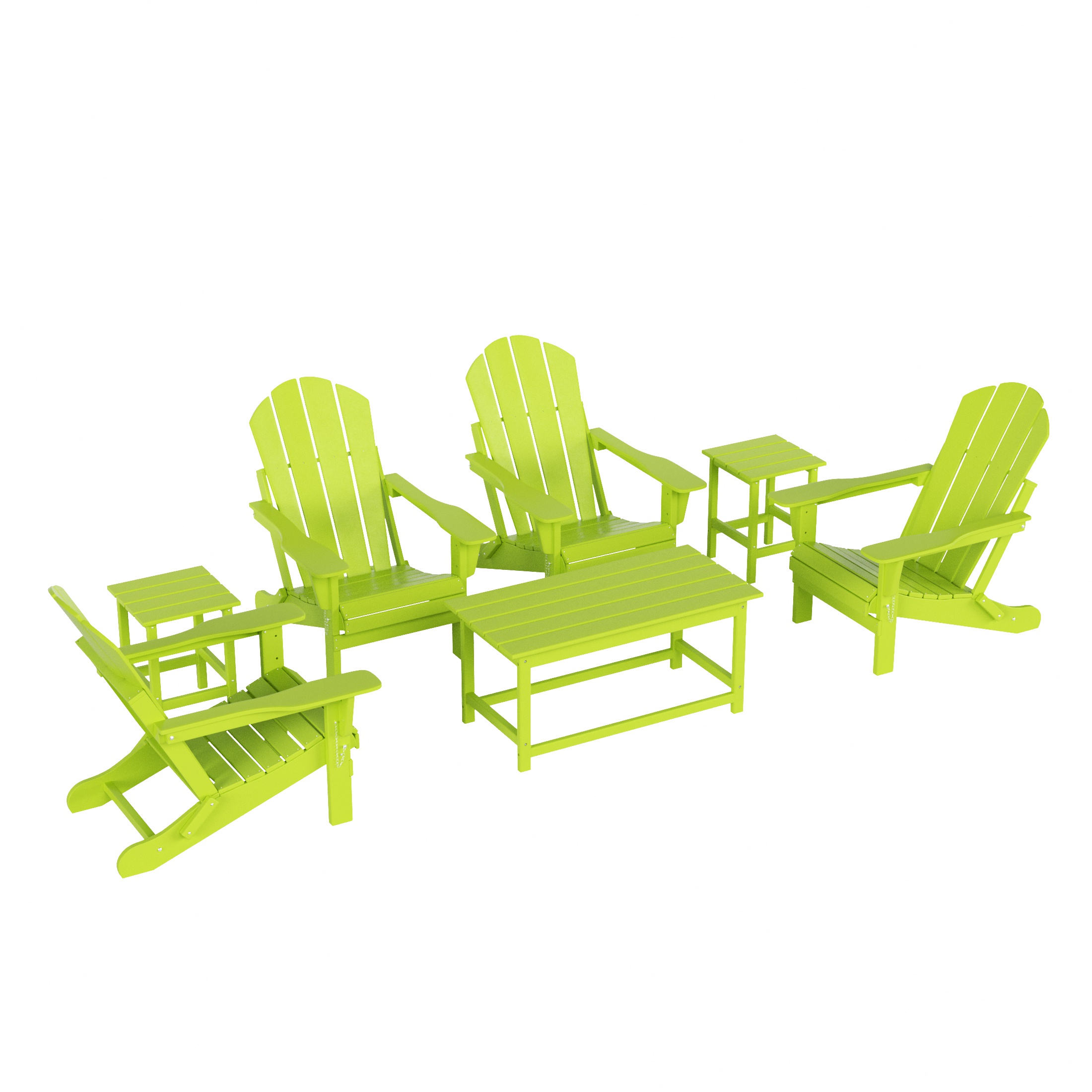 WestinTrends Malibu 7-Pieces Outdoor Patio Furniture Set, All Weather Outdoor Seating Plastic Adirondack Chair Set of 4, Coffee Table and 2 Side Table, Lime - image 1 of 7