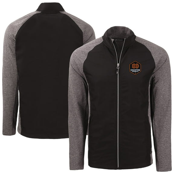 Men's-Cutter & Buck  Heather Black Houston Dynamo FC Big & Tall Adapt Eco Knit Hybrid Recycled Full-Zip Jacket