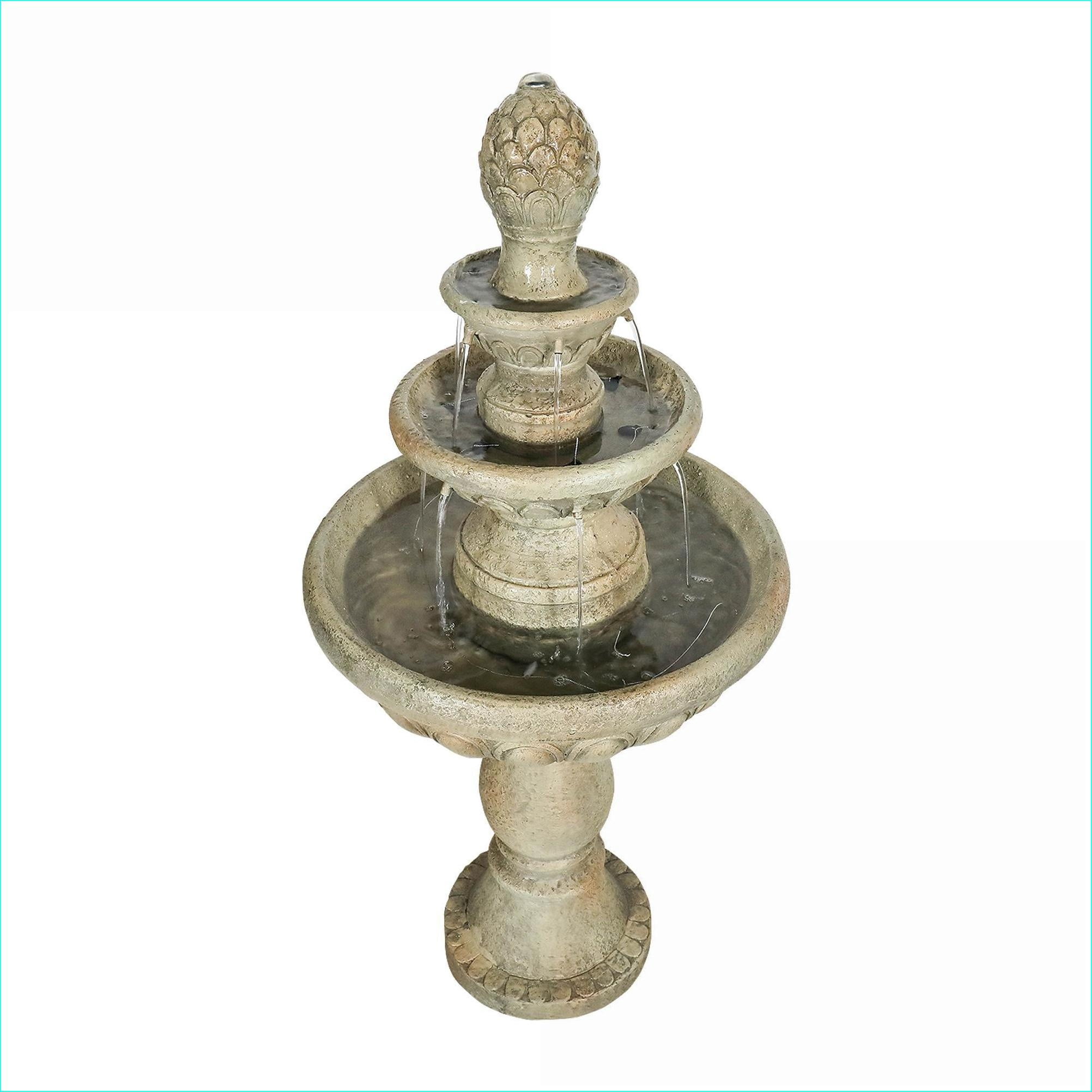 Fountains | 3-Tier Modern 42.5" Outdoor Water Fountain for Garden Patio Yard, Includes UL Pump, Tan Brown Finish | Concrete / Cement | Brown