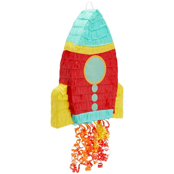 BLUE PANDA Rocket Ship Pull String Pinata for Space Birthday Decorations, Party Supplies & Outer Space Party Decor - 16.5 x 12.5 x 3 In, Red