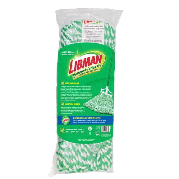 Libman All-Purpose Cotton Wet Mop Refill Clip-on Head, 14 oz