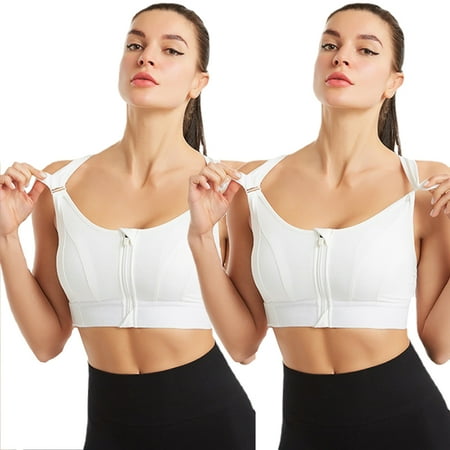 

Elbourn 2Pack Women s Sports Bra Front Zipper Closure Sports Bra High Impact Support Racerback Workout Yoga Sports Bras （White-4XL）