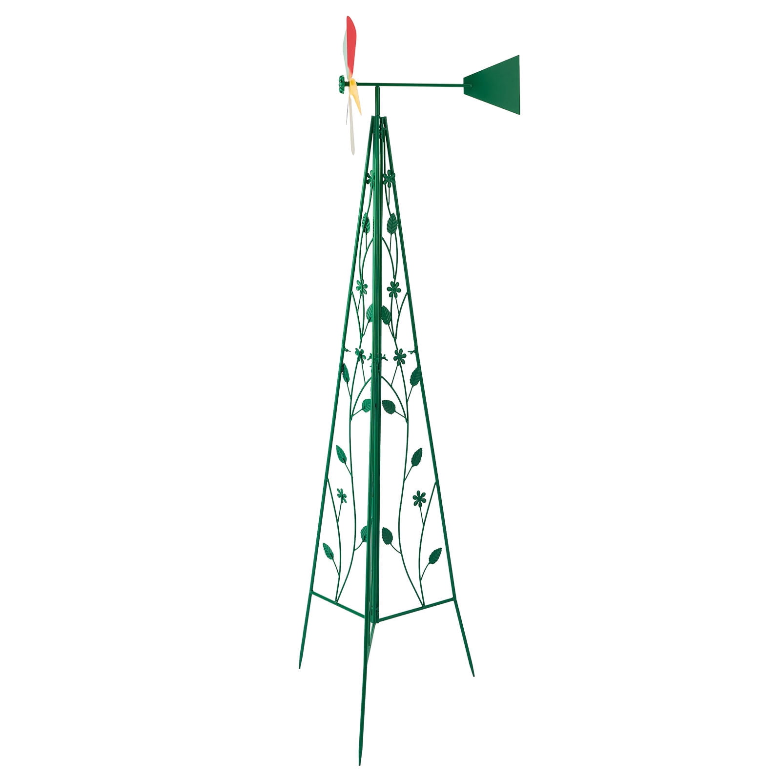 6.2FT Decorative Iron Windmill with 5 Green Rotatable Blades, Tripod Base Weather Resistant Garden Wind Spinner for Yard Patio Outdoor Landscape