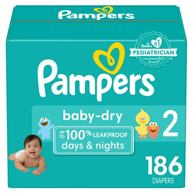Pañales Pampers Baby Dry, tamaño 2, 186 unidades, absorbentes