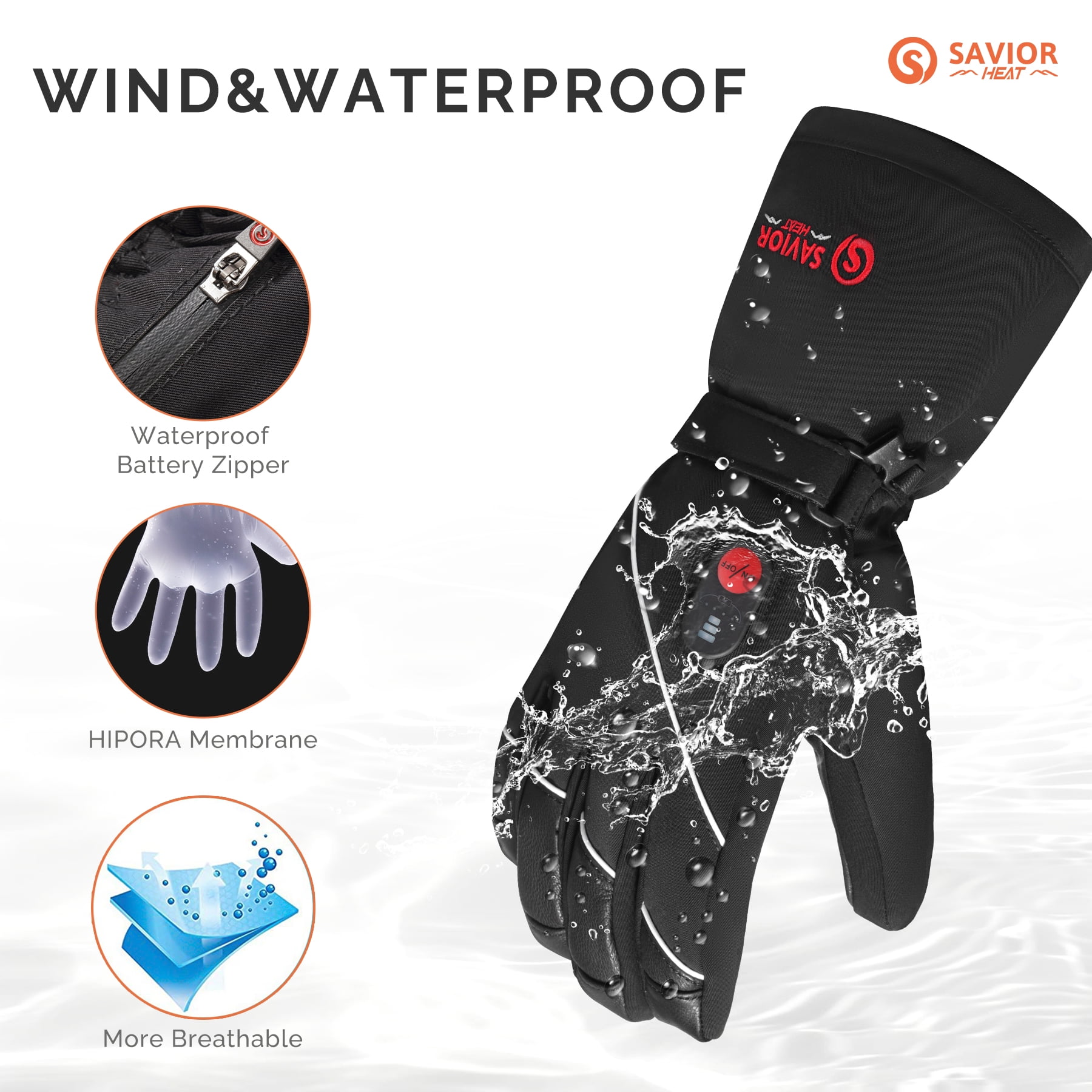 Savior Adult Battery Heated Gloves, Winter Ski Mittens Black XS-3XL
