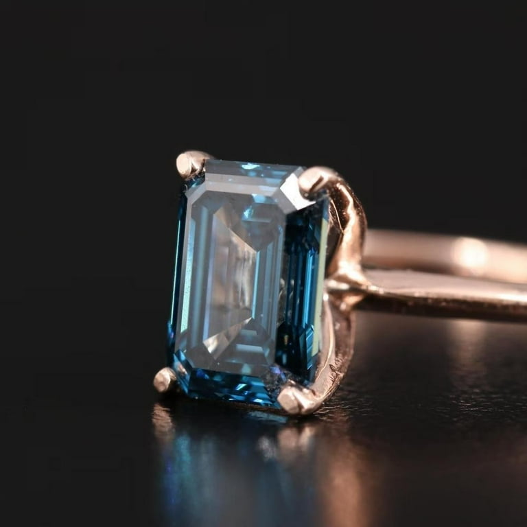Pompeii 3Ct Blue Diamond Emerald Cut Solitaire Engagement 14k Ring