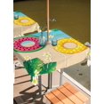 thumbnail image 2 of Outdoor Tablecloth with Umbrella Hole for Patio/Picnic/Party/Camping, Summer Swimming Rings Waterproof Table Cloth Square Cover Washable, Floral Plumeria Beach Seaside (60"x 60"), 2 of 8