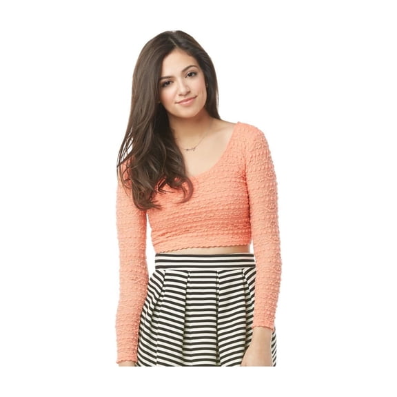 Aeropostale Womens Sheer-back Crop Pullover Blouse, Orange, Juniors, X-Large