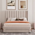thumbnail image 2 of Full Bed Frame, Velvet Upholstered Platform Bed with a Big Drawer, Storage Bedframe with Headboard and Footboard, Wooden Bed Frame with Strong Wooden Slats, No Box Spring Needed, Beige, 2 of 7