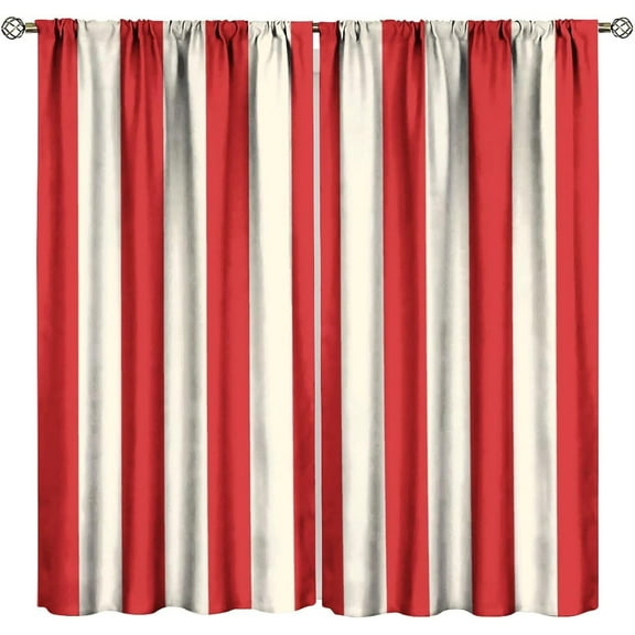 Striped Curtain, Red and White Vintage Striped Curtain Print, Bedroom Living Room Decoration Blackout Curtain 42"W x 63"L (Pack of 2)