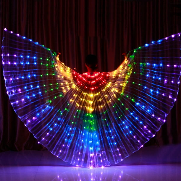 Xihbxyly Poncho con Alas Led, Diseño de Luces de Colores, Bajo Voltaje Seguro, Varilla Telescópica Opcional, Disfraz de Halloween, Fiesta de Navidad, Actuación Escénica, Tamaño 43 X 86 Pulgadas