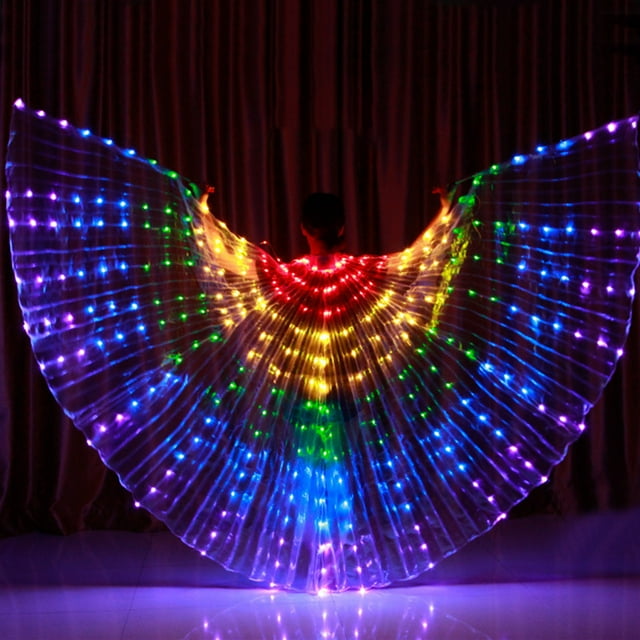 Fiudx Poncho con Alas Led, Diseño de Luces de Colores, Bajo Voltaje Seguro, Varilla Telescópica Opcional, Disfraz de Halloween, Fiesta de Navidad, Actuación Escénica, Tamaño 43 X 86 Pulgadas