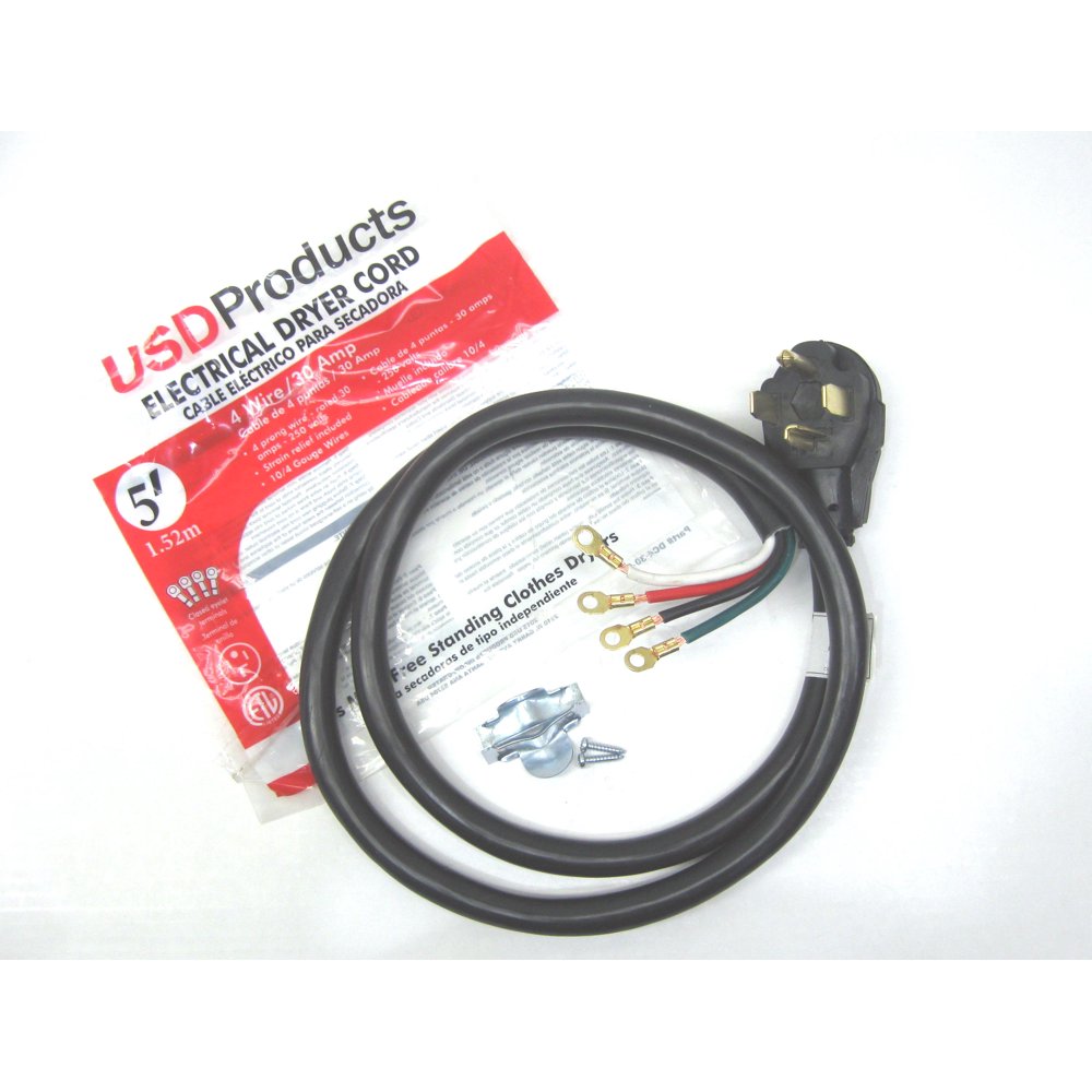 Clothes Dryer Power Cord 4 Prong Wire 30 Amp 5' Foot 10/4 Gauge Wire