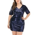 thumbnail image 1 of Uhndy Plus Size Sequin Dresses for Women Sparkly Sexy V Neck Sheath Dress Cocktail Bodycon Glitter Mini Dress L-5XL, 1 of 5