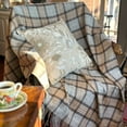 thumbnail image 3 of Organic Club Mackellar 100% Wool Throw Wrap 50x70'' (127x178 cm) Sheep Wool Plaid Throw Blanket with Fringe Wool Blanket for Couch Sofa or Bed, Beige and Gray, 3 of 12