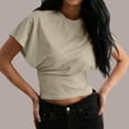 thumbnail image 5 of NinXxx Women's Lightweight Crewneck Relaxed Soft Blend Everyday Tee Beige S, 5 of 6