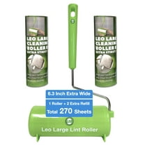 Leo 6.3-Inch-Wide Lint Roller Super Sticky Surface Ergo Handle Ideal for Pet Hair Removal Includes 8-Inch Handle 1 Roll of 90 Sheets 2 Refill Rolls 90 Sheets Each Total 270 Sheets 1 Roller   2 Refills