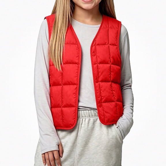 Afuyipoi Girls Quilted Vest (1-10) Sleeveless V-neck Warm Innerwear Waistcoat Red Size 2T