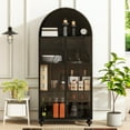 thumbnail image 2 of 65" Tall Arched Kitchen Pantry, Modern Farmhouse Kitchens Storage Cabinets with Glass Doors and Open Display Shelves, Versatile Cupboard for Kitchen, Dining Room, Black, 2 of 8