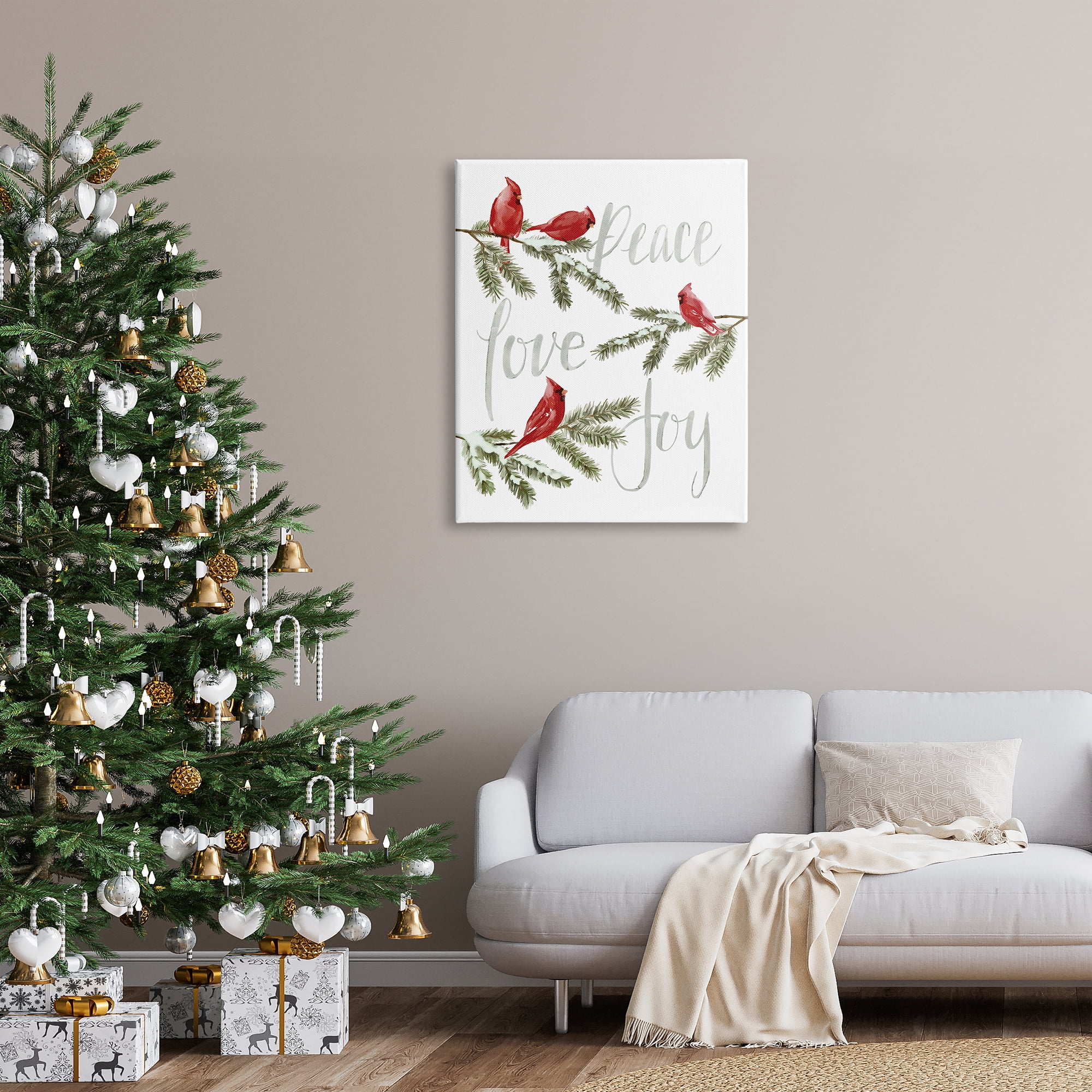 Stupell Industries Peace Love Joy Cardinals Holiday Painting Gallery Wrapped Canvas Print Wall Art, 30 x 40