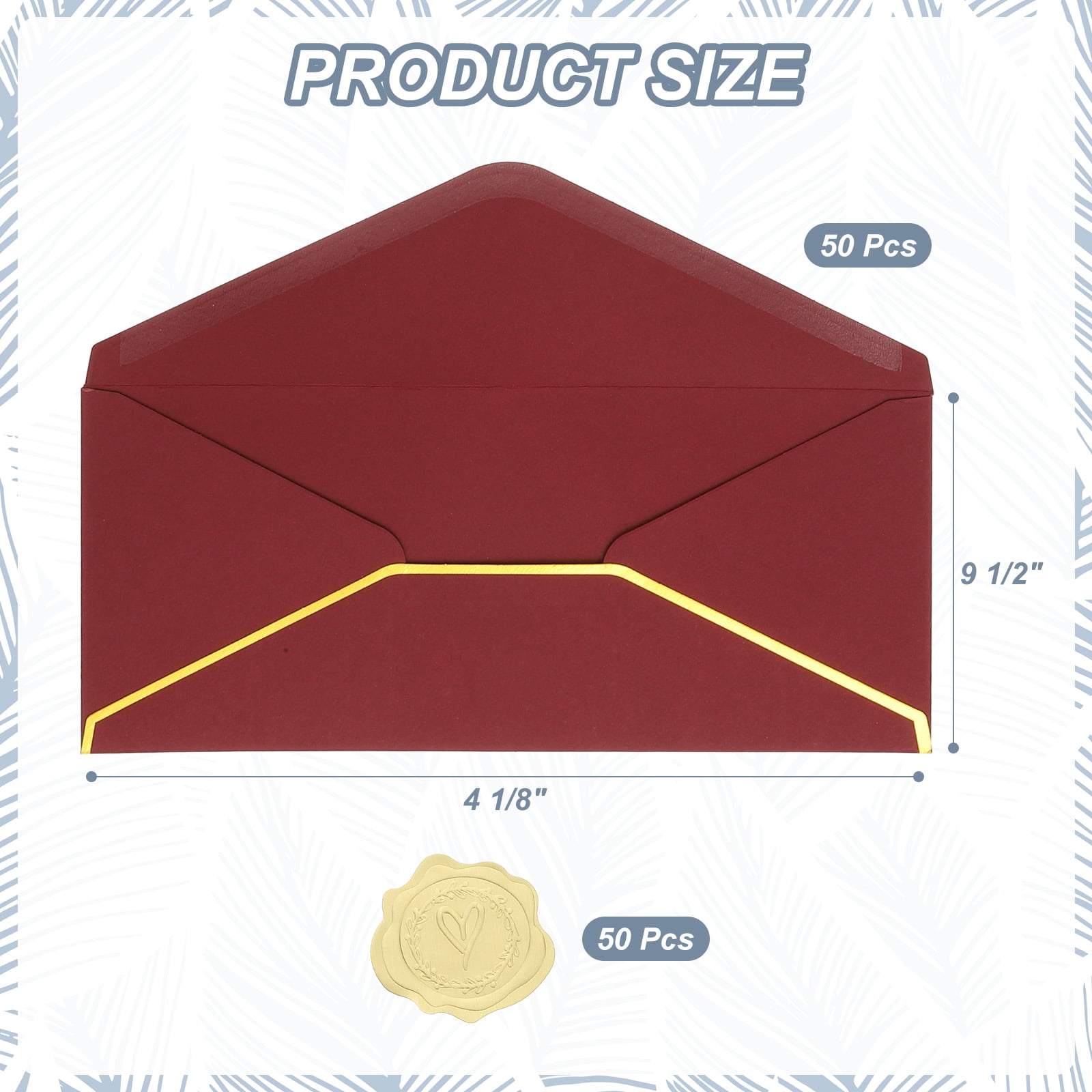 Uxcell 4 1/8 x 9 1/2 Inch Envelopes with Gold Border, 50 Pack V Flap Invitation Business Mailing Envelopes with Gold Stickers for Office Wedding Cards Gift Photos Graduation, Burgundy