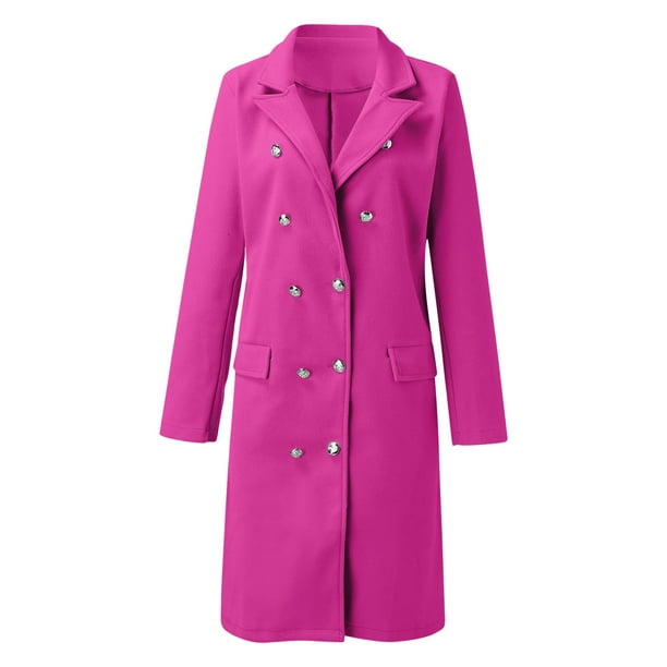 Baberdicy Women s Coat Women s Faux Wool Thin Coat Jacket Trench Long Jacket Ladies Slim Long Elegant Soft Warm Outwear Casual Solid Coat Womens Winter Coats Hot Pink Walmart Business Supplies