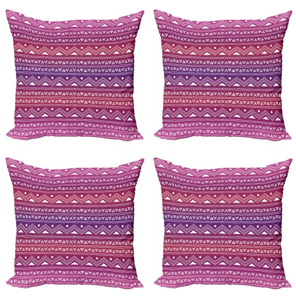 Ambesonne Tribal Throw Pillow Cover 4 Pack, Geometric Ombre, 20", Multicolor