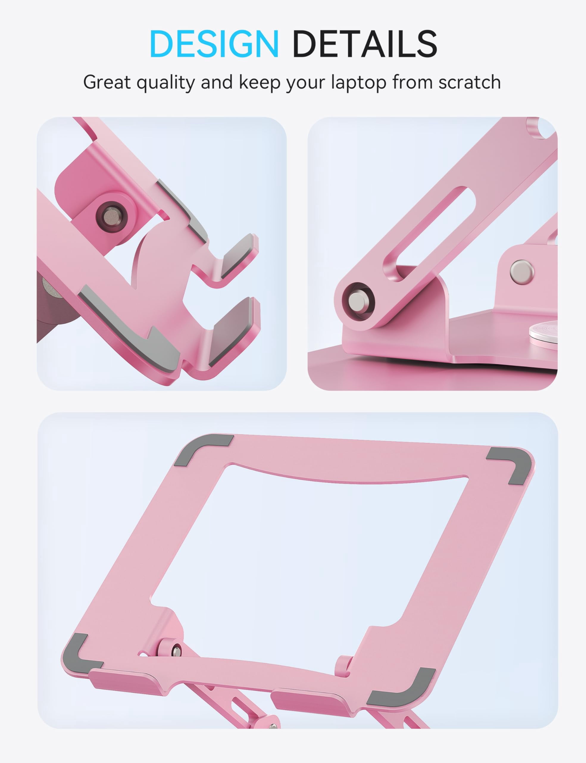 360 Rotating Laptop Stand  Computer Riser For Desk Adjustable Height Multi-angle Metal Holder Foldable Portable Notebook Elevating Base Office & Home Pink
