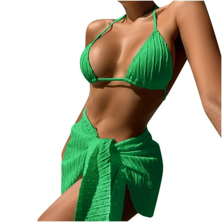 KBKYBUYZ Womens 3 Piece Swimsuits Triangle Halter Thong Bikini Set Butterfly Bathing Suits Sarongs Cover Ups Bikini Set On Sale