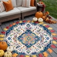 thumbnail image 4 of Boho Tribal Washable Round Area Rug 8 ft, Retro Style Flowers , Soft Non Slip Rugs Stain Repellent Indoor Felt Carpet for Living Dining Room Bedroom Home Office, 4 of 9