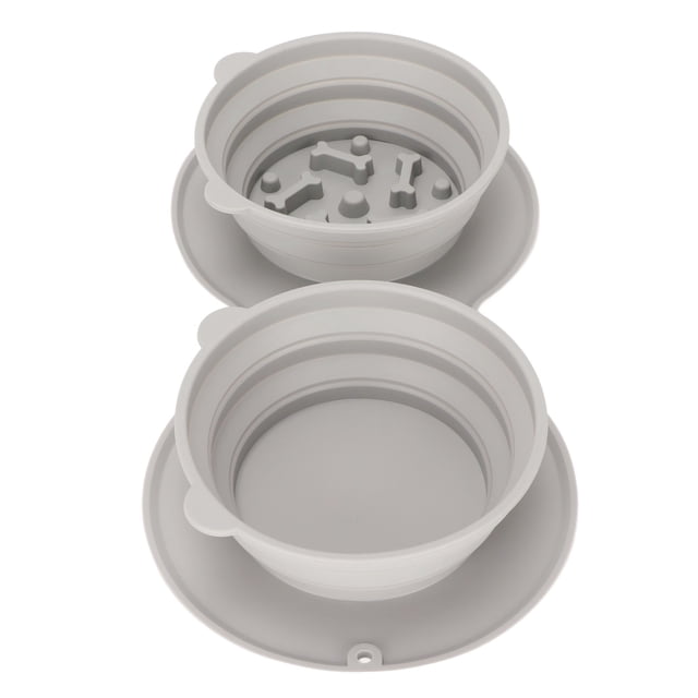 Cuenco plegable para perros, cuenco doble de silicona para mascotas, portátil, plegable, grueso, montado en la pared, para caminar, senderismo, Camping