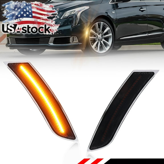 2PCS Smoked Lens Front Side Marker Light Fender Light Turn Signal Light Turn Warning Light with Amber LED For 2013 2014 2015 2016 2017 Cadillac XTS