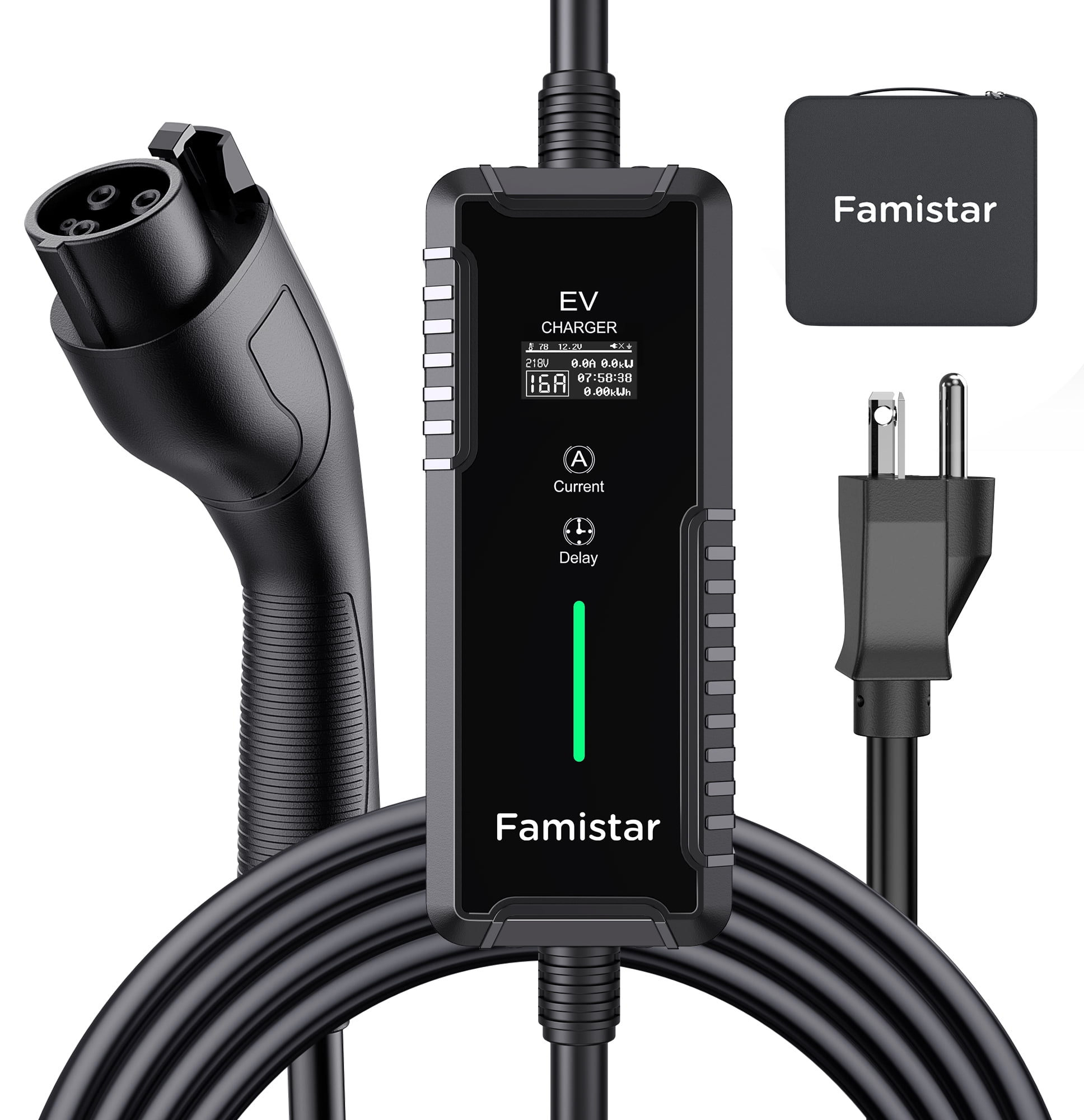 Famistar Level 1 & 2 EV Charger, 25 ft Adj. 816A 100240V Portable