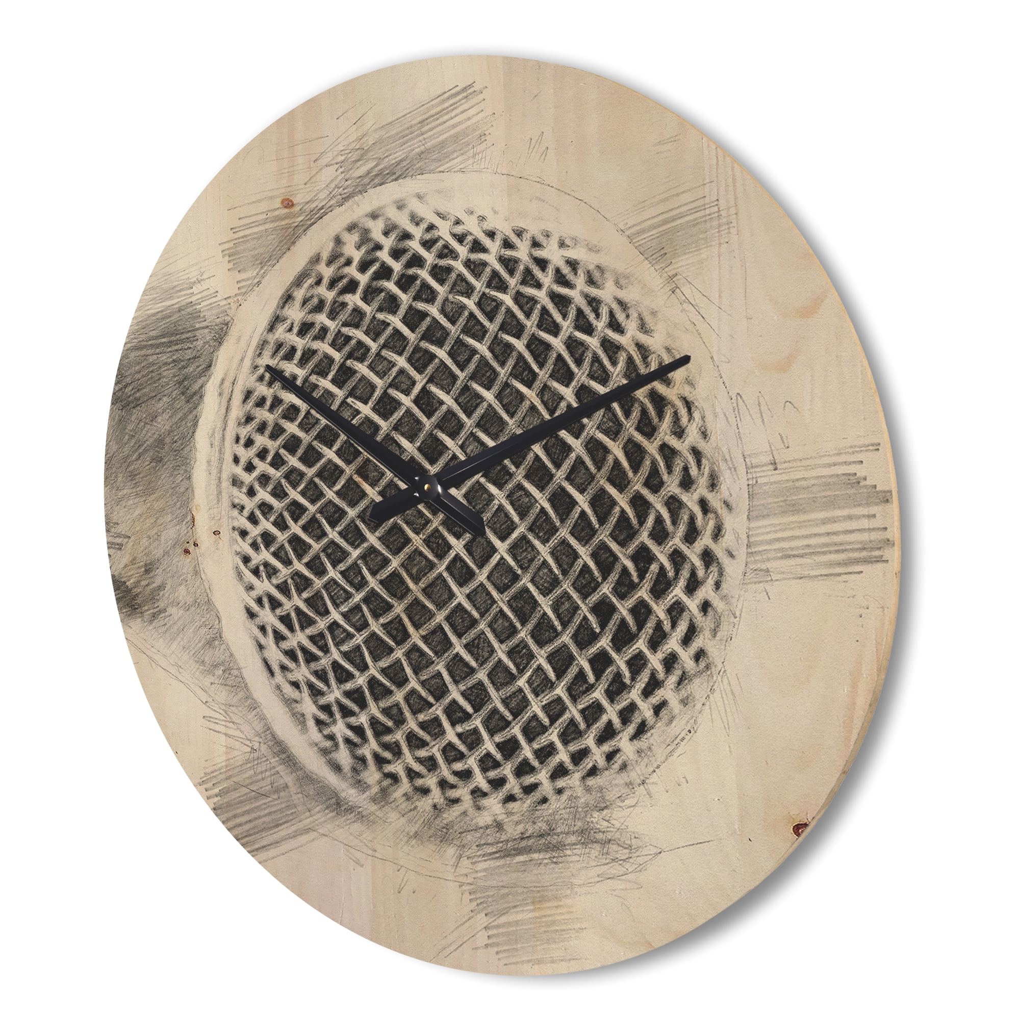 Designart 'Pencil Sketched Microphone' Modern Wood Wall Clock