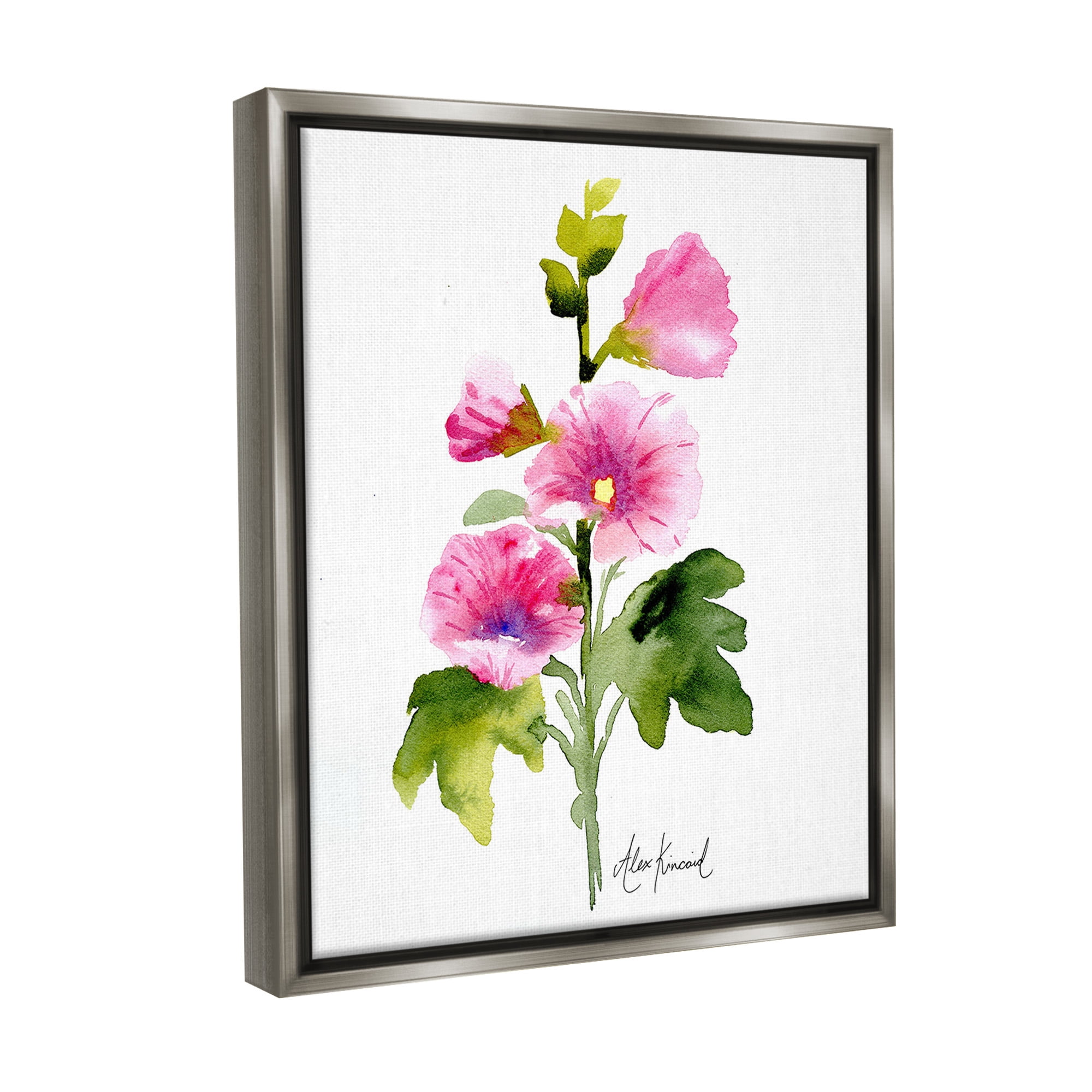 Stupell Industries Pink Watercolor Blossoms Botanical & Floral Painting Gray Floater Framed Canvas Art Print Wall Art, 25 x 31
