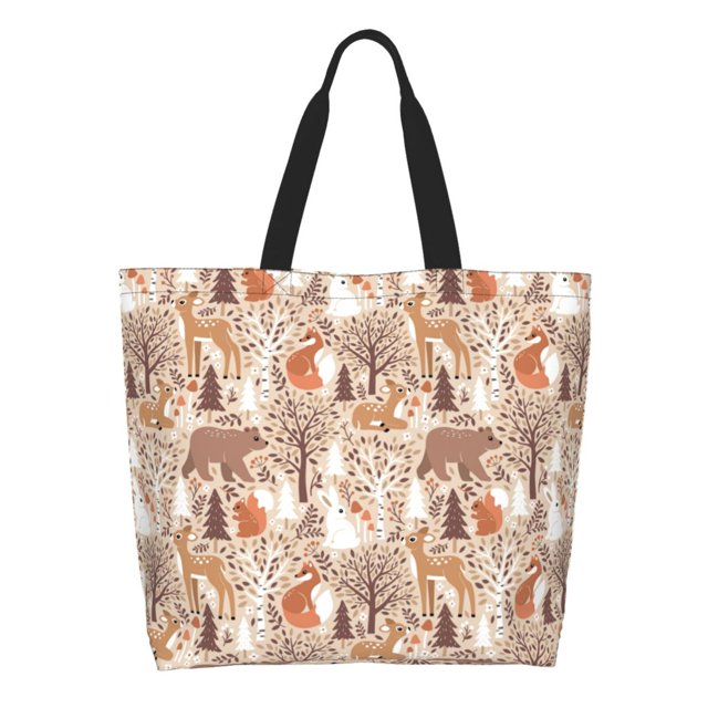 Fotbe Woodland Animals in Neutral Tones Bolsa Tote Estética de Lona con Estampado para Mujer - Bolsa Reutilizable de Hombro Casual para Vacaciones, Compras, Trabajo y Gimnasio