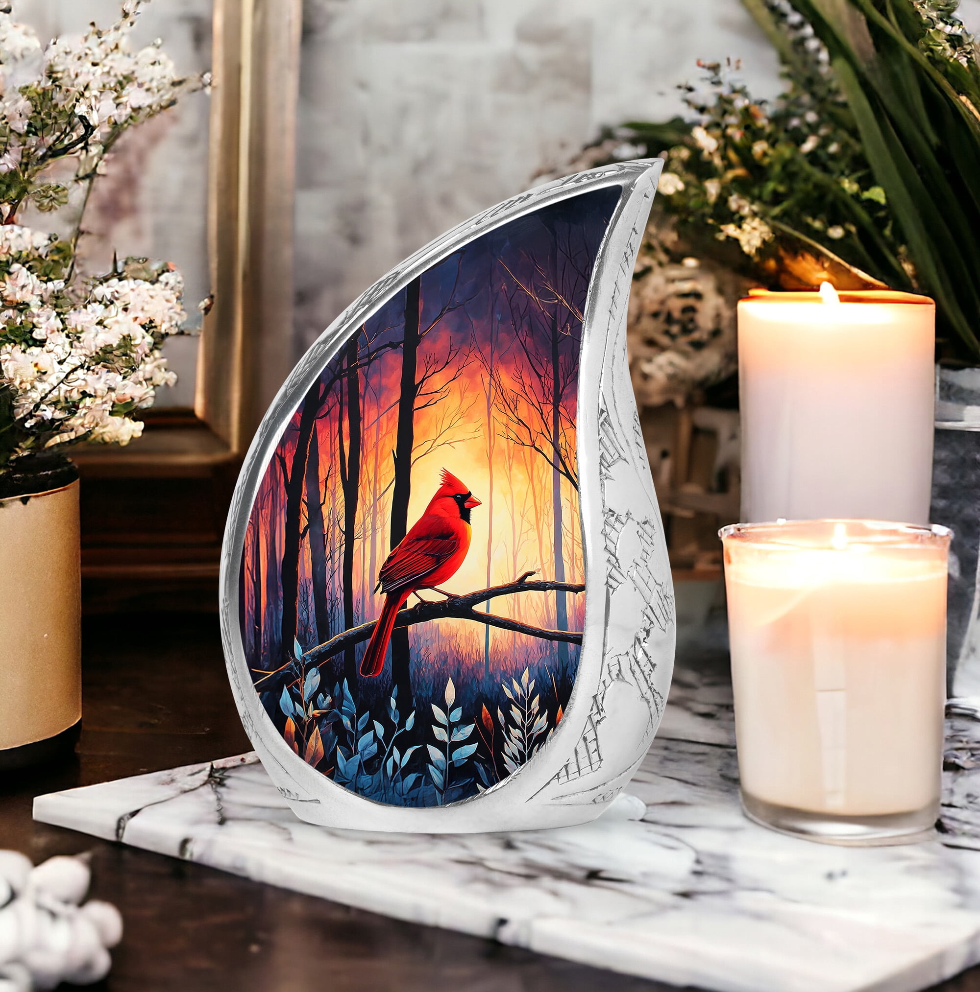 SABURIAL Cardinal Bird Urn - Human Remains Urn - Combo 2 - Large with 3 Inch Pack of 2 - Cremation Urns for Burial - Memorial Ashes - Burial Urns for Ash